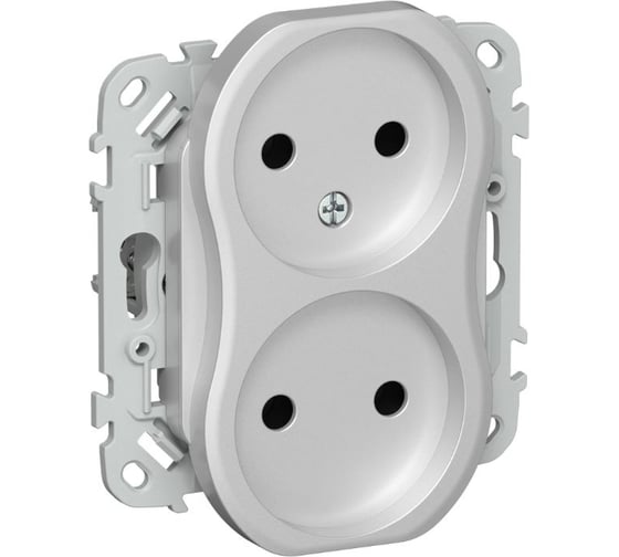 Розетка 2-я IEK FLITE с заземлением с защитными шторками безвинтовое крепление 10А РС02-1-ФлА алюминий FI-R20-10-1-K47 1
