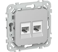 Розетка 2-я компьютерная IEK FLITE RJ45 кат.5Е UTP РК5е-2-0-ФлА алюминий FI-K22-1-K47