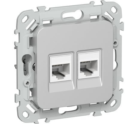 Розетка 2-я компьютерная IEK FLITE RJ45 кат.5Е UTP РК5е-2-0-ФлА алюминий FI-K22-1-K47