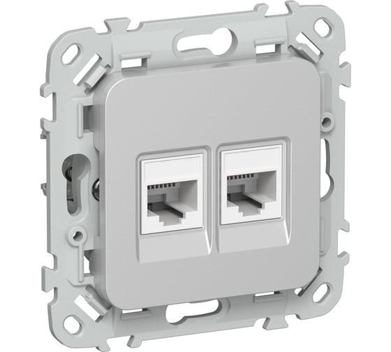 Розетка 2-я компьютерная IEK FLITE RJ45 кат.5Е UTP РК5е-2-0-ФлА алюминий FI-K22-1-K47 1