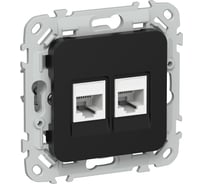 Розетка 2-я компьютерная IEK FLITE RJ45 кат.6 UTP РК6-2-0-ФлЧ черный FI-K22-2-K02