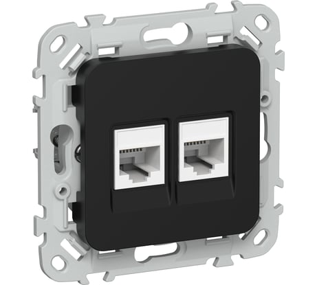 Розетка 2-я компьютерная IEK FLITE RJ45 кат.6 UTP РК6-2-0-ФлЧ черный FI-K22-2-K02
