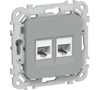 Розетка 2-я компьютерная IEK FLITE RJ45 кат.5Е UTP РК5е-2-0-ФлС серый FI-K22-1-K03