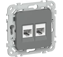 Розетка 2-я компьютерная IEK FLITE RJ45 кат.5Е UTP РК5е-2-0-ФлМА мокрый асфальт FI-K22-1-K80