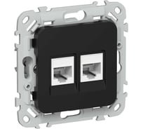 Розетка двойная IEK FLITE RJ45/RJ11 кат.5Е/3 UTP РКТ5е/3-2-0-ФлЧ черный FI-KT22-1-K02