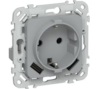 Розетка IEK FLITE с заземляющим контактом и шторками, 16А USB AA 3,1А б/к РСЮша11-1-ФлС серый FI-R14-16-1-U21-D31-K03