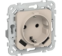 Розетка IEK FLITE с заземляющим контактом и шторками, 16А USB AA 3,1А б/к РСЮша11-1-ФлЛ льняной FI-R14-16-1-U21-D31-K88