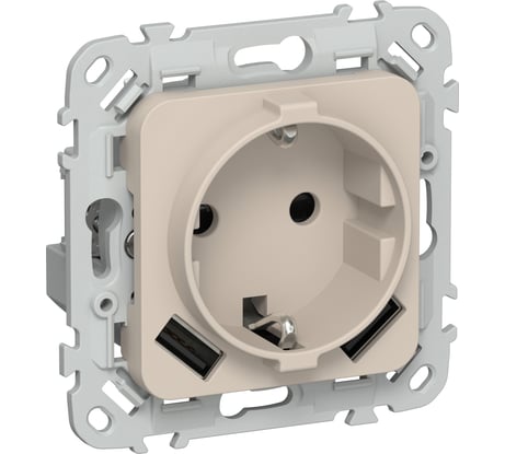 Розетка IEK FLITE с заземляющим контактом и шторками, 16А USB AA 3,1А б/к РСЮша11-1-ФлЛ льняной FI-R14-16-1-U21-D31-K88