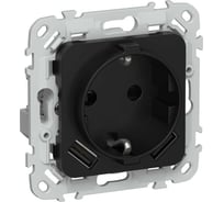 Розетка IEK FLITE с заземляющим контактом и шторками, 16А USB AA 3,1А б/к РСЮша11-1-ФлЧ черный FI-R14-16-1-U21-D31-K02