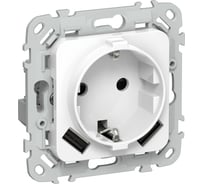Розетка IEK FLITE с заземляющим контактом и шторками, 16А USB AA 3,1А б/к РСЮша11-1-ФлБ белый FI-R14-16-1-U21-D31-K01