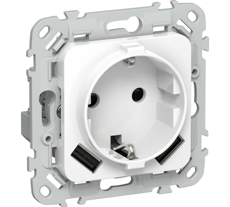 Розетка IEK FLITE с заземляющим контактом и шторками, 16А USB AA 3,1А б/к РСЮша11-1-ФлБ белый FI-R14-16-1-U21-D31-K01
