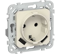 Розетка IEK FLITE с заземляющим контактом и шторками, 16А USB AA 3,1А б/к РСЮша11-1-ФлСл сливочный FI-R14-16-1-U21-D31-K86