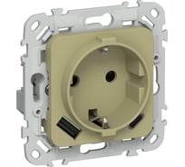 Розетка IEK FLITE с заземляющим контактом и шторками, 16А USB AC 20Вт б/к РСЮшс11-1-ФлО оливковый FI-R14-16-1-U22-020-K26