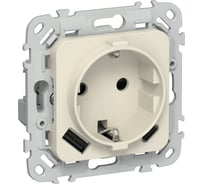 Розетка IEK FLITE с заземляющим контактом и шторками, 16А USB AC 20Вт б/к РСЮшс11-1-ФлСл сливочный FI-R14-16-1-U22-020-K86