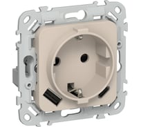 Розетка IEK FLITE с заземляющим контактом и шторками, 16А USB AC 20Вт б/к РСЮшс11-1-ФлЛ льняной FI-R14-16-1-U22-020-K88