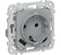 Розетка IEK FLITE с заземляющим контактом и шторками, 16А USB AC 20Вт б/к РСЮшс11-1-ФлС серый FI-R14-16-1-U22-020-K03