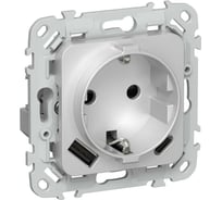Розетка IEK FLITE с заземляющим контактом и шторками, 16А USB AC 20Вт б/к РСЮшс11-1-ФлА алюминий FI-R14-16-1-U22-020-K47