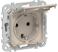 Розетка IEK FLITE с заземляющим контактом, шторками и крышкой, б/к 16А IP44 РСшкр11-1-44-ФлЛ льняной FI-R16-16-1-44-K88