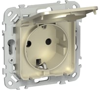 Розетка IEK FLITE с заземляющим контактом, шторками и крышкой, б/к 16А IP44 РСшкр11-1-44-ФлШ шампань FI-R16-16-1-44-K37