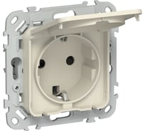 Розетка IEK FLITE с заземляющим контактом, шторками и крышкой, б/к 16А IP44 РСшкр11-1-44-ФлСл сливочный FI-R16-16-1-44-K86