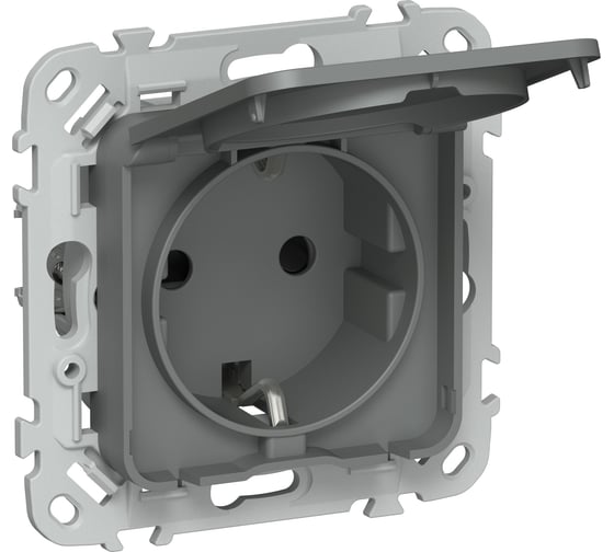 Розетка IEK FLITE с заземляющим контактом, шторками и крышкой, б/к 16А IP44 РСшкр11-1-44-ФлМА мокрый асфальт FI-R16-16-1-44-K80 1