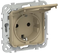 Розетка IEK FLITE с заземляющим контактом, шторками и крышкой, б/к 16А IP44 РСшкр11-1-44-ФлХ хаки FI-R16-16-1-44-K59