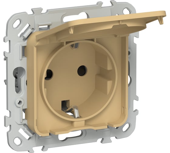 Розетка IEK FLITE с заземляющим контактом, шторками и крышкой, б/к 16А IP44 РСшкр11-1-44-ФлШм шамуа FI-R16-16-1-44-K89 1