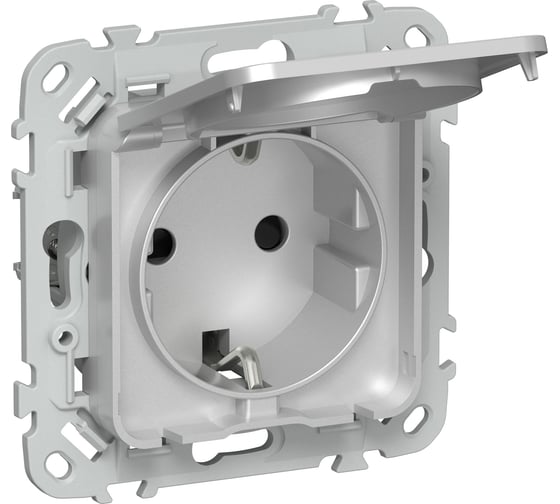 Розетка IEK FLITE с заземляющим контактом, шторками и крышкой, б/к 16А IP44 РСшкр11-1-44-ФлА алюминий FI-R16-16-1-44-K47 1