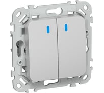 Выключатель IEK FLITE 2-клавишный с индикацией 10А ВС12-1-1-ФлА алюминий FI-V20-1-10-1-K47