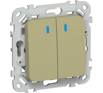 Выключатель IEK FLITE 2-клавишный, с индикацией, 10А ВС12-1-1-ФлО оливковый FI-V20-1-10-1-K26