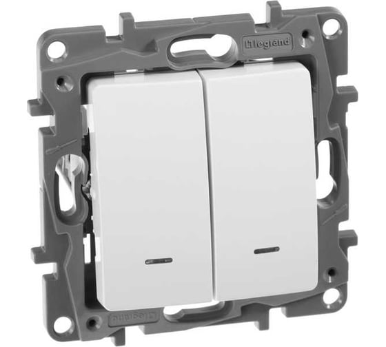 Переключатель IEK ETIKA 2-клавишный, с подсветкой/индикатором сх6/2L 10АХ б/к белый 672216 1