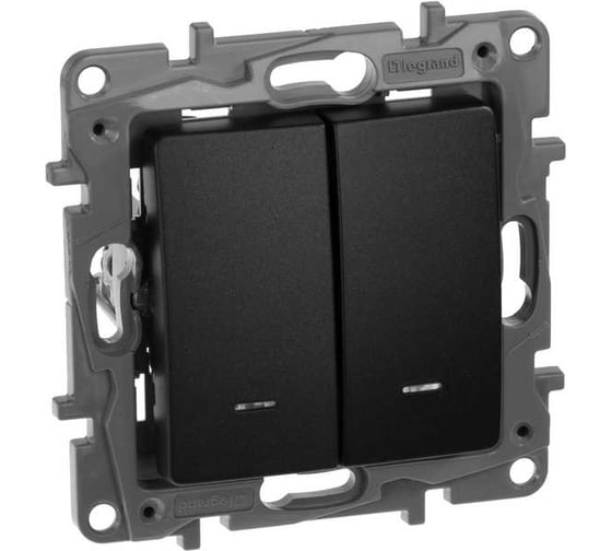 Переключатель IEK ETIKA 2-клавишный, с подсветкой/индикатором сх6/2L 10АХ б/к антрацит 672616 1