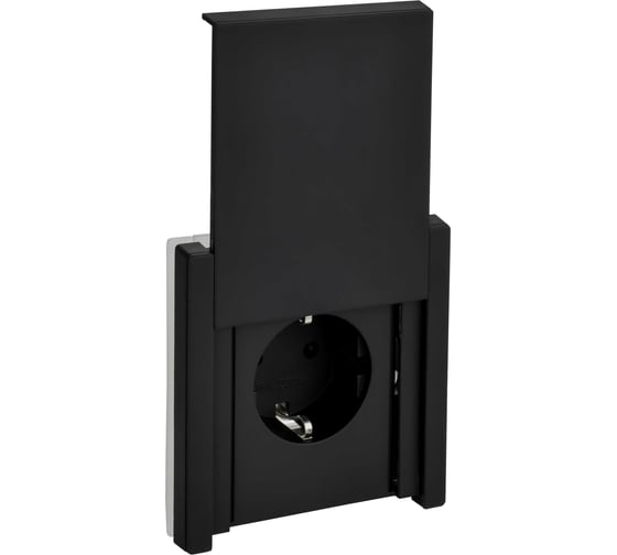 Розетка IEK FORTE&PIANO с заземлением, с защитными шторками, с крышкой, безвинтовое крепление 16А IP44 FP119M черный FP-R16-16-1-44-M-K02 1