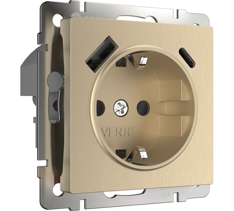 Розетка с заземлением, шторками и USB тип A+C WERKEL W1171710 шампань рифленый a056276