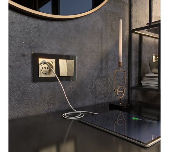 Розетка с заземлением, шторками и USB тип A+C WERKEL W1171710 шампань рифленый a056276