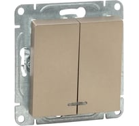 Механизм выключателя EKF двухклавишный, с подсветкой, шампань, Эпика UP1-SWC-24