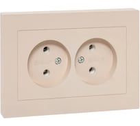 Механизм розетки двойной EKF 16А, без заземления, без шиорок, с рамкой, кремовый, Эпика UP1-SOI-200