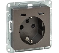 Механизм розетки EKF с USB-C - 2шт, 16А, с заземлением, со шторками, мокко, Эпика UP1-SOM-111-2USBC