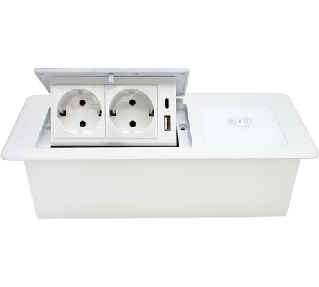 Блок розеток Mebax LK-DMS-741 2 секции Белый Полуавтоматический 1 USB + 1 type C беспроводная зарядка 00-00003480