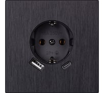 Розетка одноместная SMARTBUY с заземлением USB+Type-C независимая 16А алюминий черный Альтаир (SBE-i11alb-1 SBE-i11alb-16-S1-USB