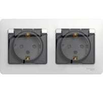 Розетка двойная Systeme Electric GLOSSA PRO с заземляющим контактом, с крышкой, со шторками, в сборе, IP44, без лапок, белый GSL000147RUR