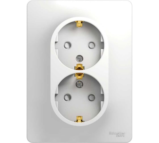 Розетка двойная Systeme Electric GLOSSA PRO с заземляющим контактом, со шторками, в сборе, 16А, без лапок, белый GSL000126RUR 1