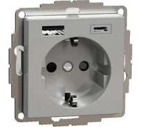 Силовая розетка Systeme Electric MERTEN SM Алюминий 16 A с зарядкой USB A+C 3 A SE MTN2367-0460
