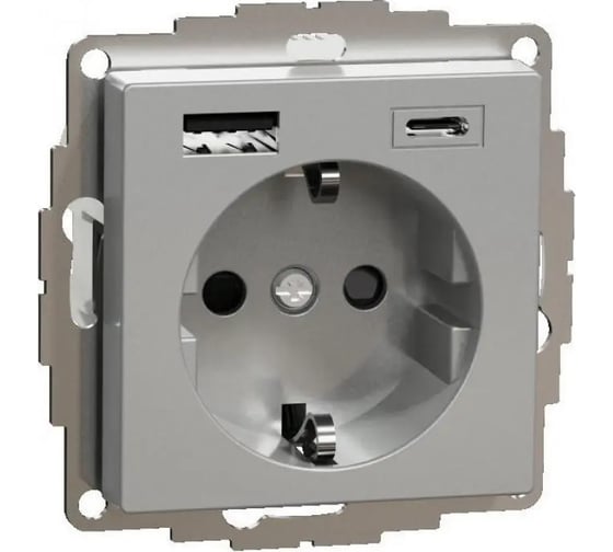 Силовая розетка Systeme Electric MERTEN SM Алюминий 16 A с зарядкой USB A+C 3 A SE MTN2367-0460