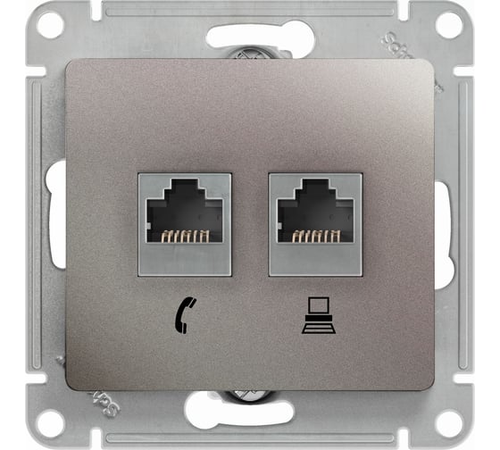 Розетка Systeme Electric Glossa Платина 2-ая RJ11+RJ45, кат.5E SE GSL001285