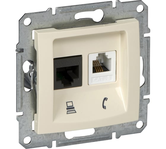 2-ая телефонная + компьютерная розетка Systeme Electric Sedna Бежевый кат.5е UTP RJ11+RJ45 SE SDN5100147 1
