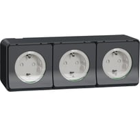 Блок из 3-х розеток Systeme Electric Mureva Styl наружный Антрацит винтовые клеммы, IP55 MUR36038