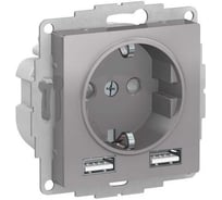 Розетка Systeme Electric ATLASDESIGN RRR 16А, c 2 USB A+A, 5В/2.4А, 2х5В/1.2А, механизм, алюминий ATN000330R