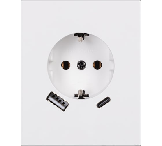 Розетка одноместная SMARTBUY с заземлением USB+Type-C модульная 16А белая Альтаир SBE-m11w-16-S1-USB 1