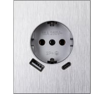 Розетка одноместная SMARTBUY с заземлением USB+Type-C модульная 16А алюминий серебро Альтаир SBE-m11al-16-S1-USB